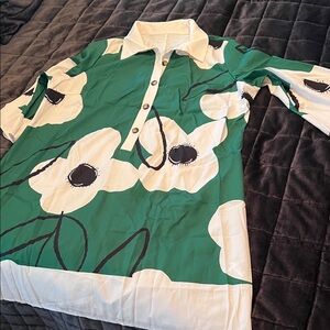 SHEIN Emerald and Ivory Floral Button Midi Dress